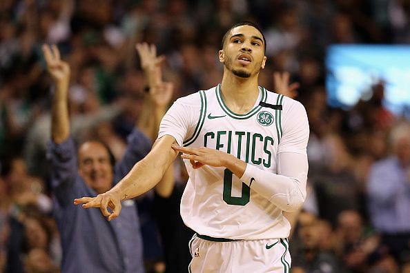 Jayson Tatum in eland Caction during Game 2 of the Eastern Conference Finals vs the Clev