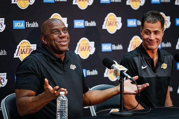 Earvin &#039;Magic&#039; Johnson &amp; Rob Pelinka Los Angeles Lakers Media Availability