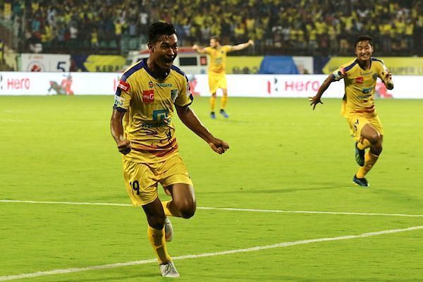 Halicharan Narzary celebrates a goal for Kerala Blasters (Image: ISL)