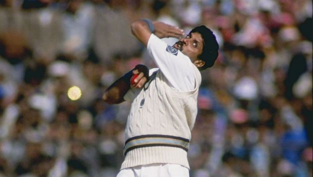 Kapil Dev enroute to his 9 wickets against the Windies in 1983.