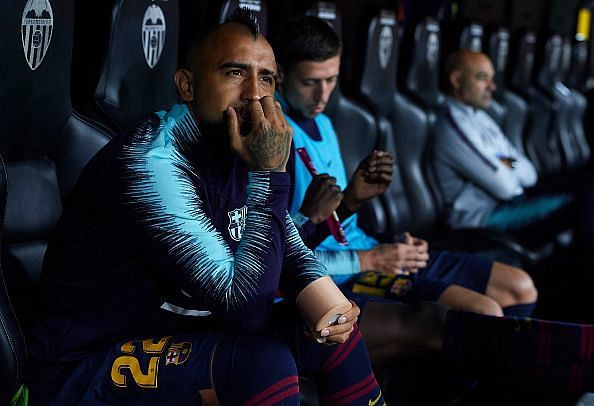 Arturo Vidal on the bench during Valencia CF v FC Barcelona