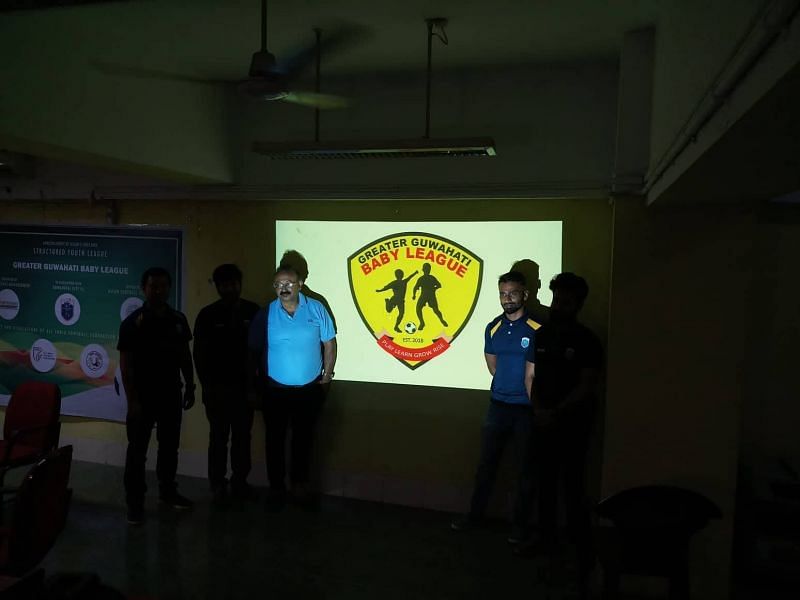 AFA secretary Ankur Dutta (third from left) along with Siddhartha Sankar Deka (second from right) at the launch of the Greater Guwahati Baby League