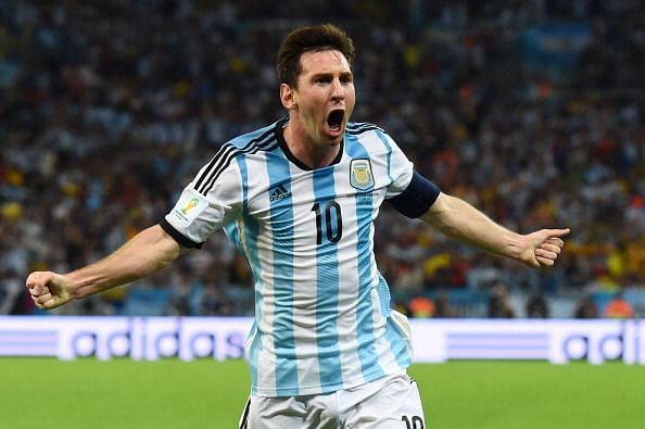 Messi celebrates his goal against Bosnia and Herzegovina - 2014 FIFA World Cup