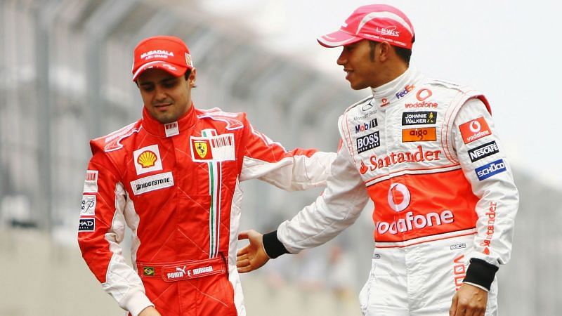 With Ferrari&#039;s Felipe Massa who finished just 1 point behind Hamilton in the title race
