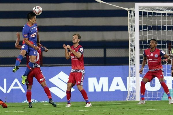 Sunil Chhetri of Bengaluru FC scores a goal against Jamshedpur FC during their Indian Super League game (Image: ISL)
