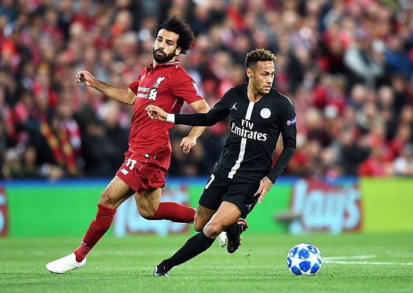 Neymar and Mohamed Salah playing in the UEFA Champions League