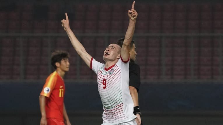 Solehov Sharafjon excited after scoring the winner for Tajikistan (Image Courtesy: AFC)