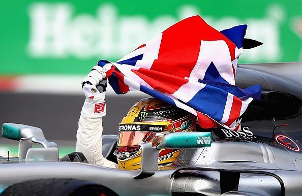 Hamilton celebrating his 4th world championship at Mexico GP