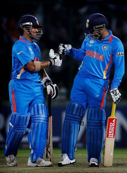 Tendulkar and Sehwag during a match in WC 2011