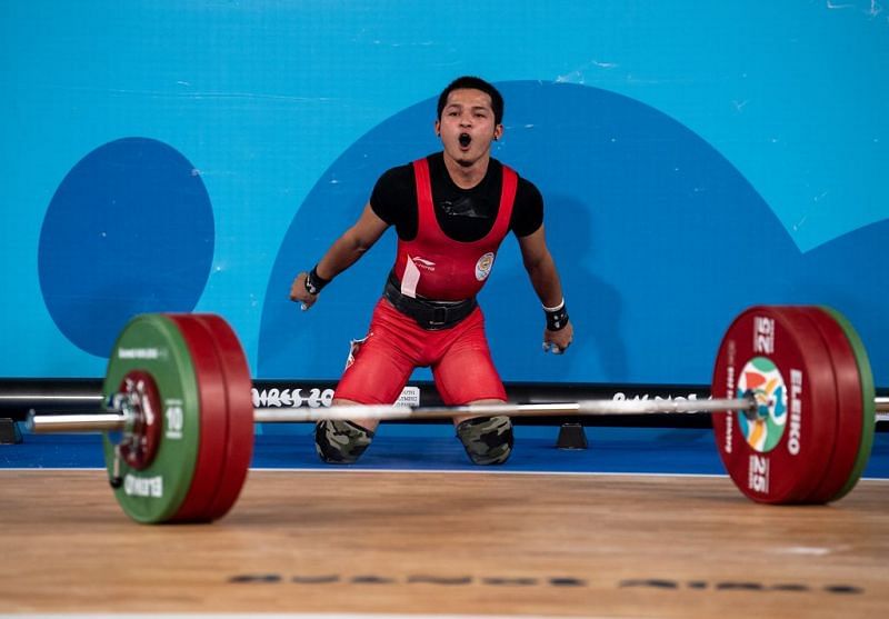 Jeremy Lalrinnunga from India looks delighted after claiming the Gold (Image Courtesy: IOC)