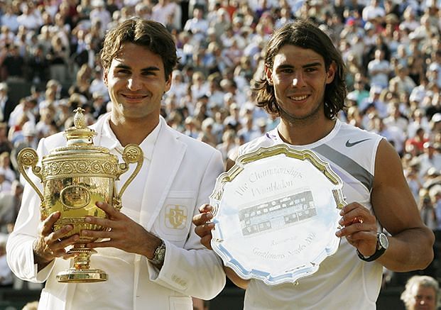 Nadal and Federer receiving honours after 2007 Wimbledon final