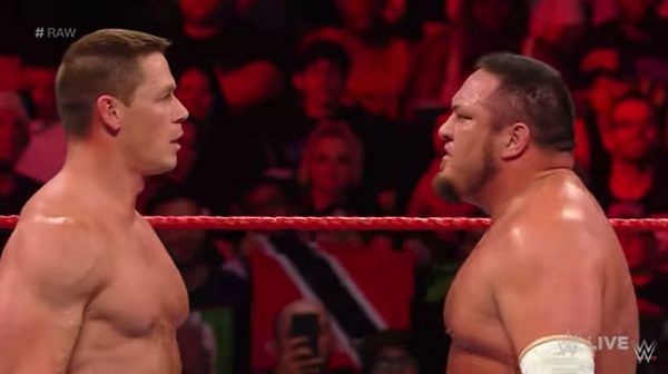 John Cena and Samoa Joe during a Tag Team match in 2017.
