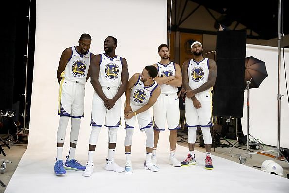 The Golden State Warriors Starting Five (Kevin Durant, Draymond Green, Stephen Curry, Klay Thompson and DeMarcus Cousins)