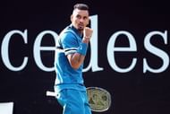 Kyrgios celebrating during a match on Day 5 of this year's Mercedes Cup in Stuttgart