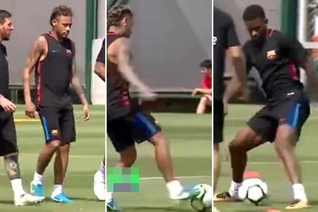 Neymar slides it through Semedo&#039;s legs