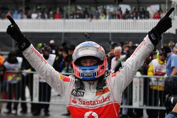 Jenson Button after winning the Canadian F1 Grand Prix 2011
