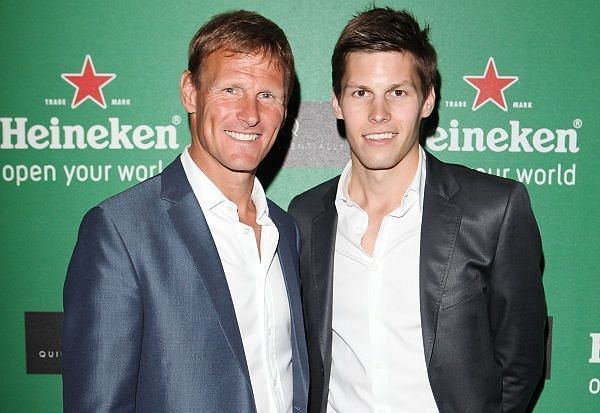 Teddy Sheringham, former ATK coach, with son Charlie (right)