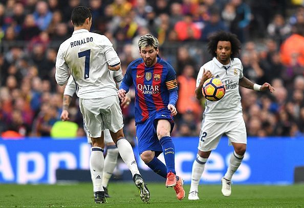 Messi and Ronaldo during an El Clasico match