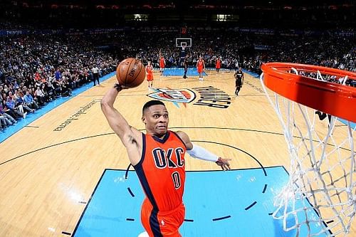 Russell Westbrook dunking in transition