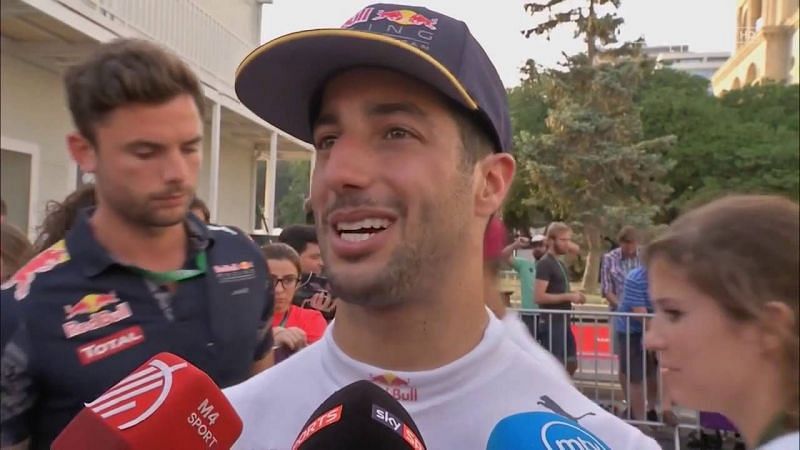 Ricciardo talking to media after his race ended