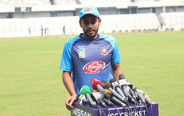 Mehidy Hasan while talking to the media during the third day of pre-series practice camp