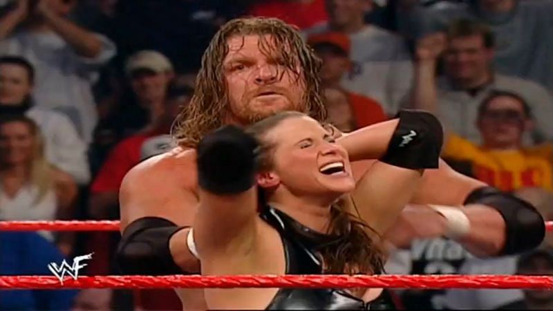 Triple H defeated Stephanie McMahon and Chris Jericho on Raw just a year before they got married