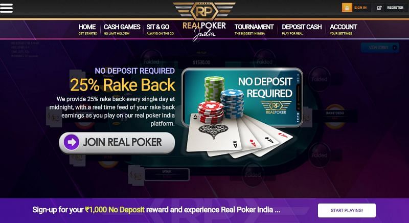 Real Poker India also offer Rake Back