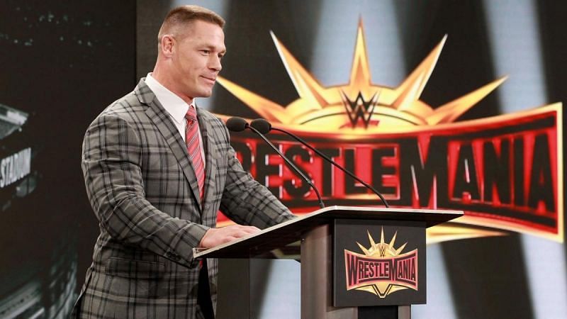 Cena at the press conference to announce the location of WrestleMania 35