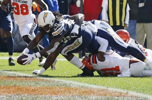 Melvin Gordon scoring one of three touchdowns