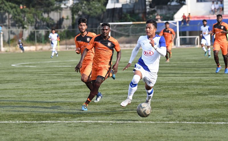 Bengaluru FC's Edmund Lalrindika in action against South United FC