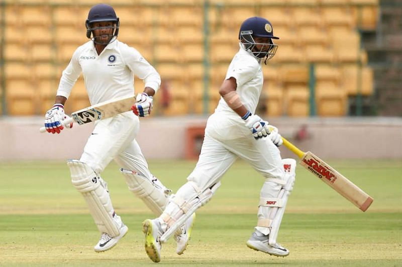 Mayank Agarwal and Prithvi Shaw batting together. 