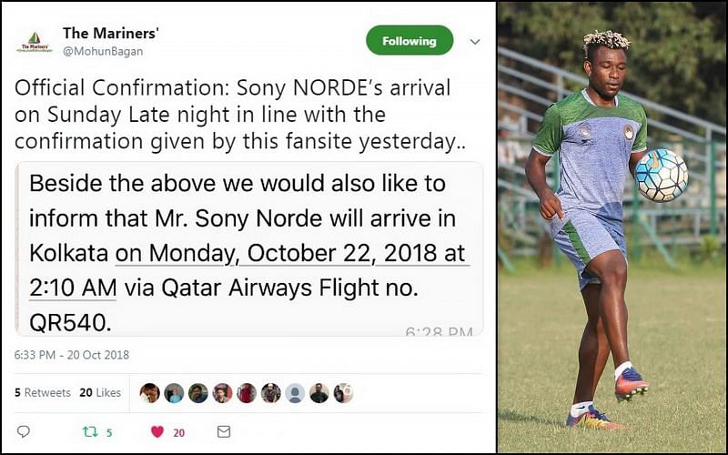 Official confirmation of Sony Norde&#039;s arrival in Kolkata (Souce: Twitter)