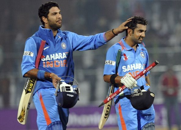 Yuvraj and Gambhir after winning a match for India