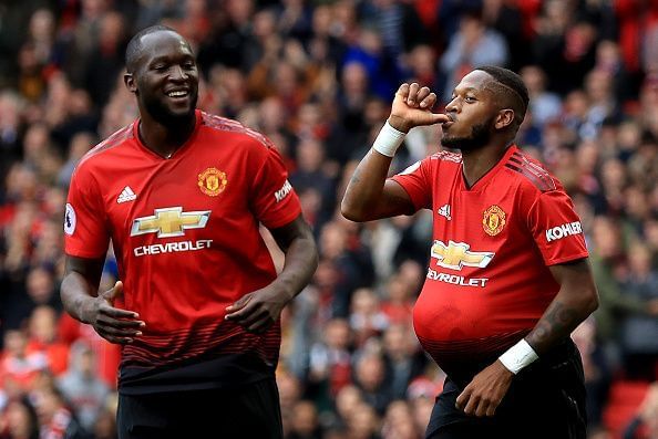 Fred celebrates his maiden Premier League goal with Lukaku.