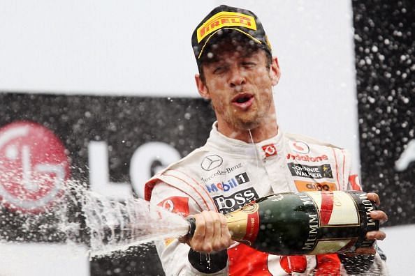 Jenson Button after winning the Canadian Grand Prix of 2011
