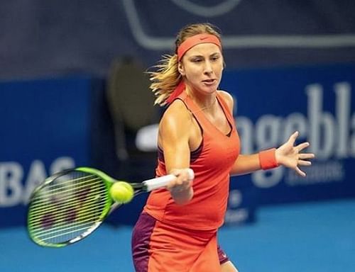 Belinda Bencic focuses on the forehand return during her match at the BGL BNP Paribas Luxembourg Open