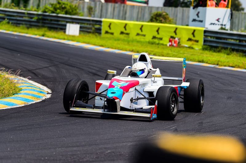 Chennai&#039;s Ashwin Datta in action during 21st JK Tyre FMSCI National Racing Championship&#039;s round 3 day 1 in Coimbatore