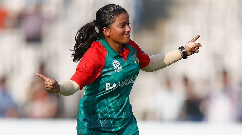 Nadia Akter celebrating after taking a wicket