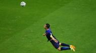 Van Persie flying off the ground to loop Daley Blindâs cross over Iker Casillas into the net