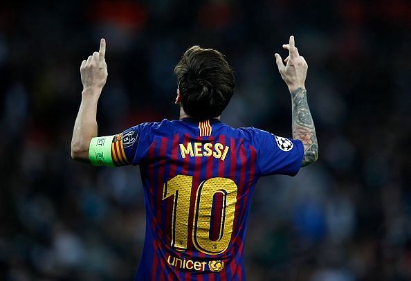 Messi celebrating in his trademark style