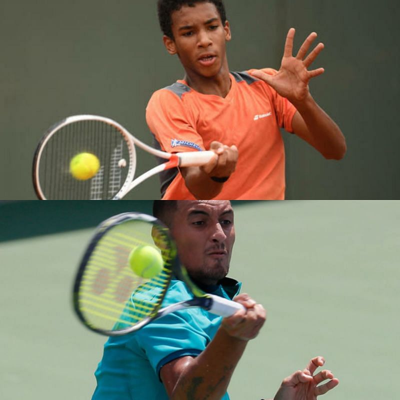 The forehands of both Felix Auger-Aliassime (top) and Nick Kyrgios (Sources for both: Zimbio)