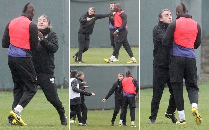 The Manchester City duo came to blows at the end of training