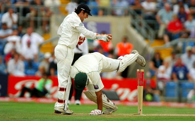 Image result for Inzamam falling over the stumps