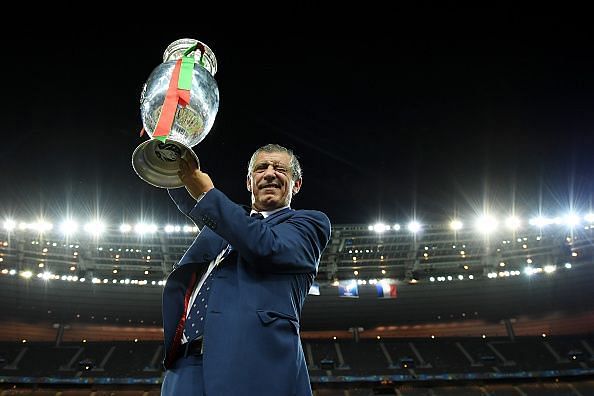 Santos celebrates winning the EURO 2016 championship.