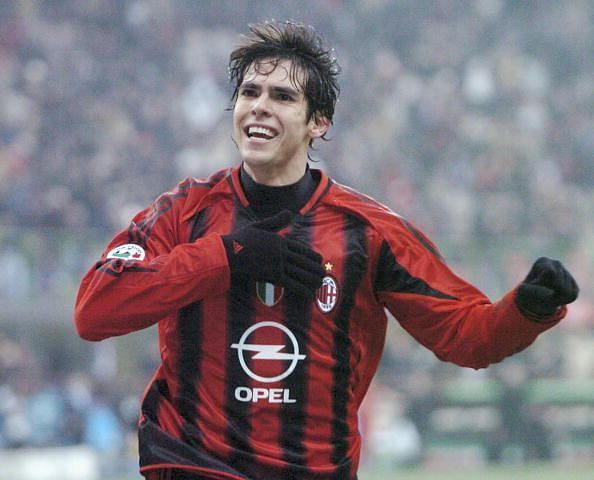 Kaka celebrates scoring for AC Milan.
