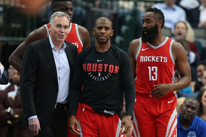 Harden, Capela and CP3 with Rockets Coach D&#039;Antoni.