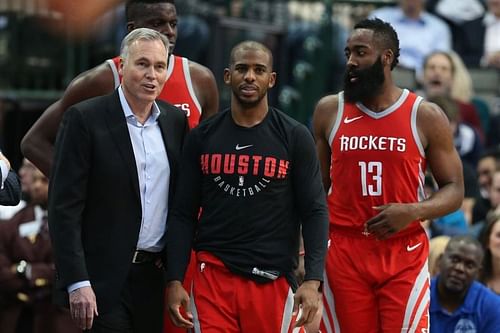 Harden, Capela and CP3 with Rockets Coach D'Antoni.