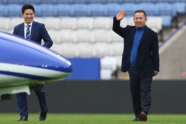 Leicester City owner Vichai Srivaddhanaprabha (r)