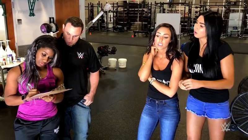 Billie Kay (far right) clouded real from fake by petitioning to ban Ember Moon&#039;s (far left) Eclipse finisher