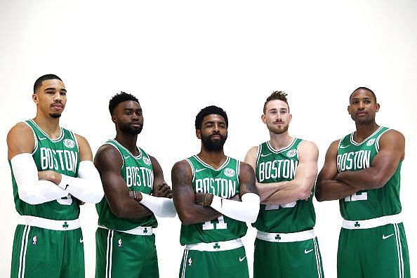 The Starting 5 for the Boston Celtics (Jayson Tatum, Jaylen Brown, Kyrie Irving, Gordon Hayward and Al Horford)